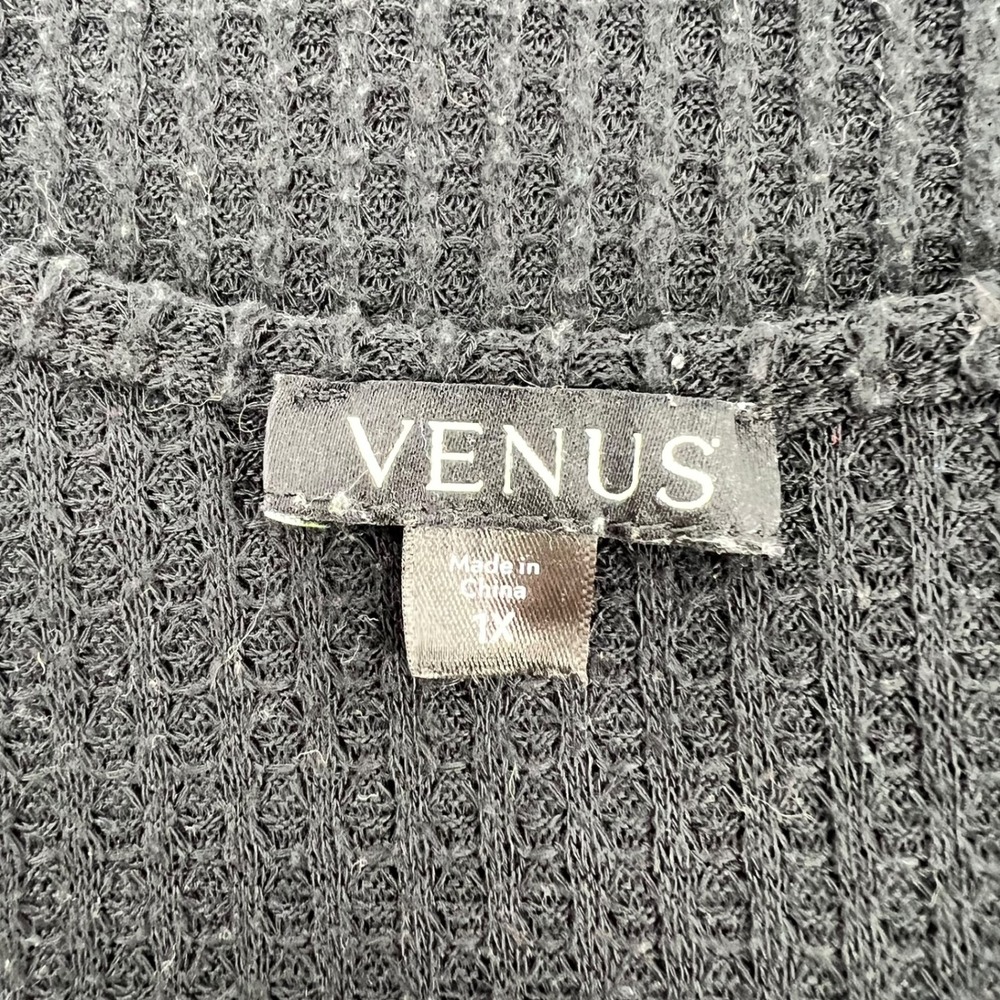 Venus Womens Black Waffle Knit Thermal Tank Top Scoop Neck Sleeveless 1X - Picture 4 of 5
